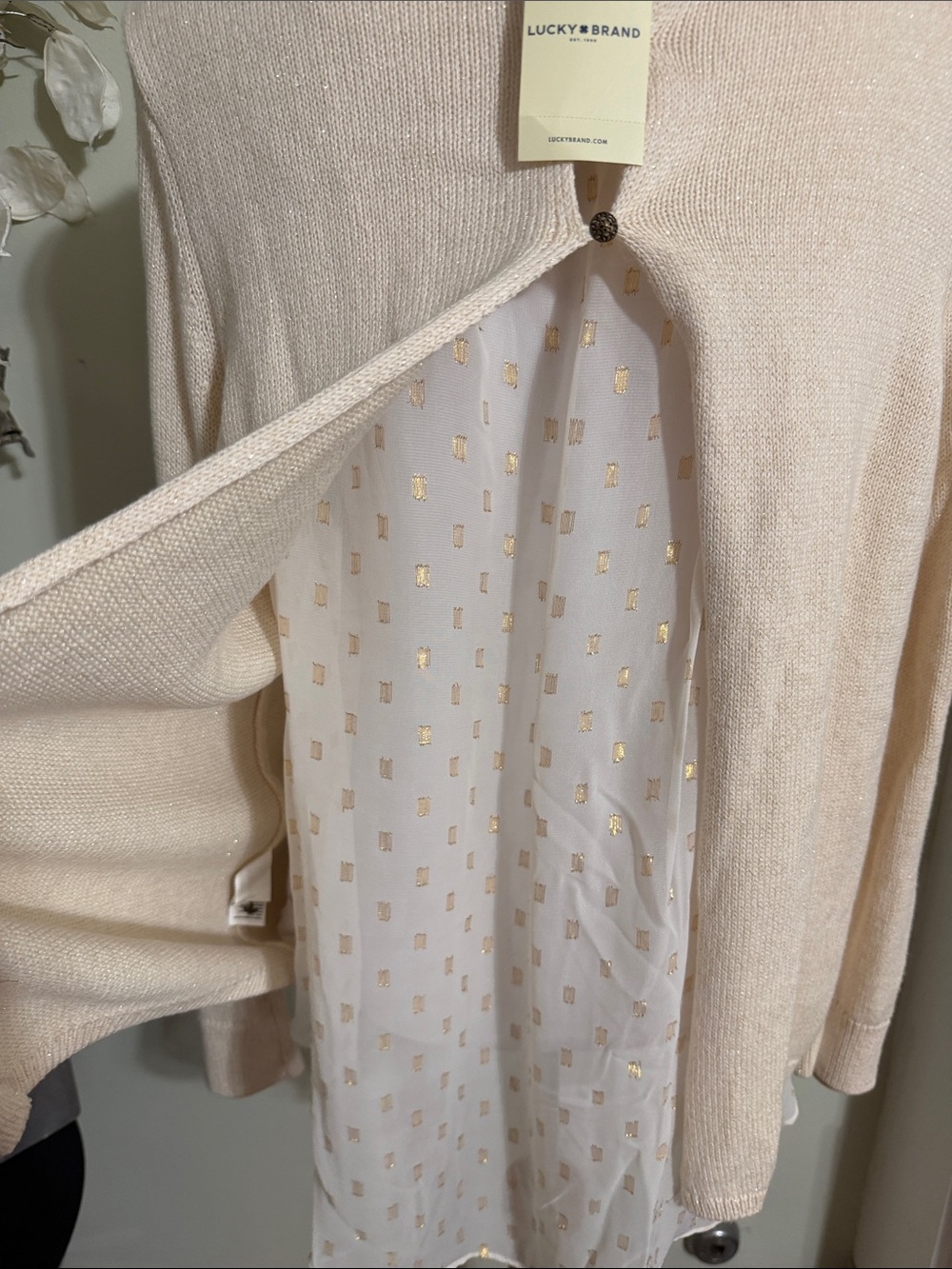 Lucky Brand Cream Cable Front Scoop Neck Sweater - Picture 6 of 8